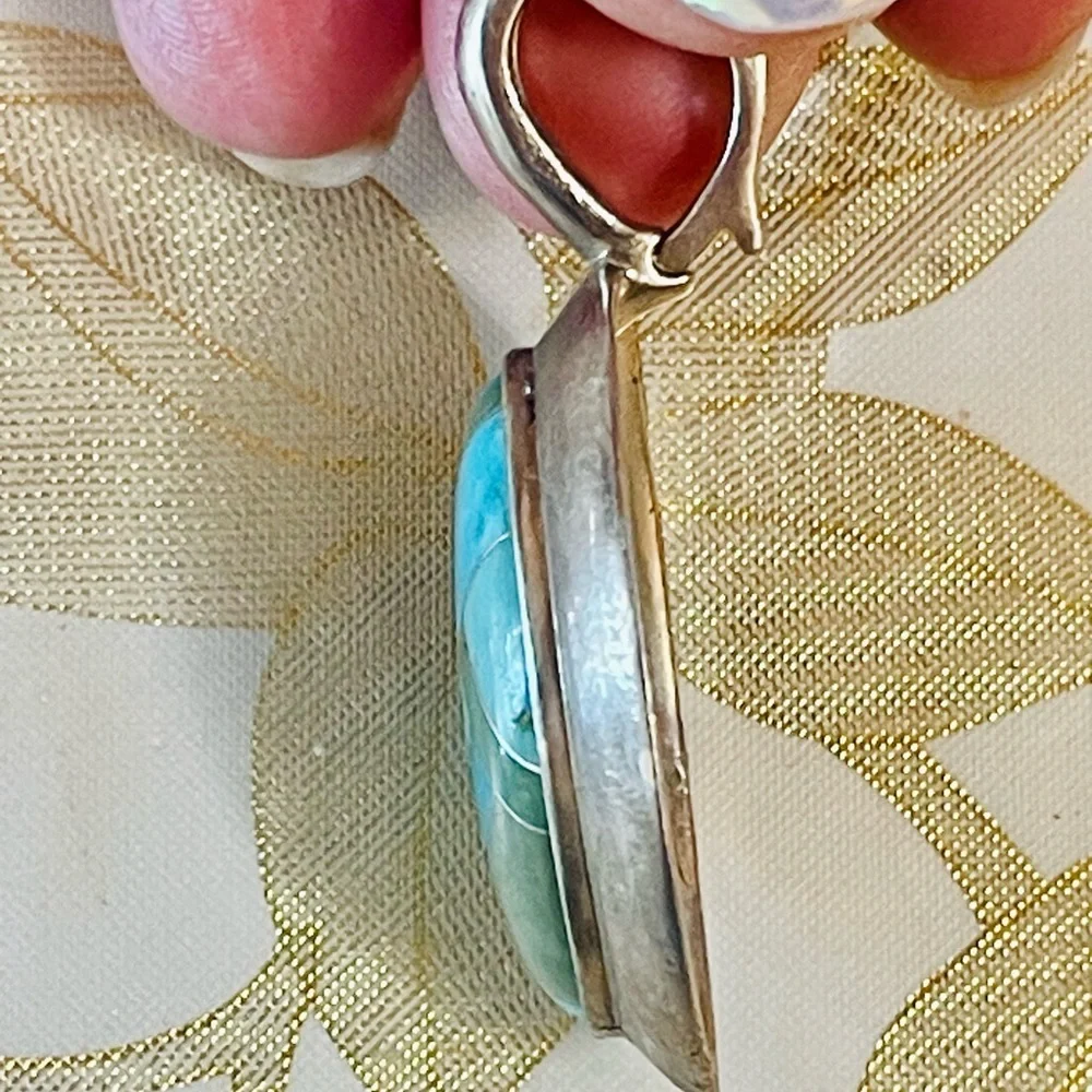 VTG SOUTHWEST Sterling Carolyn
Pollack Relios Inlay Turquoise Enhancer
Pendant - Picture 6 of 8